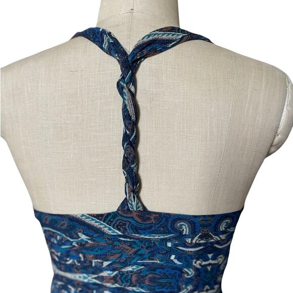 Intermix Mury 100% Silk Paisley Print Tiered Maxi Dress in Blue Boho Size Small - Picture 4 of 10